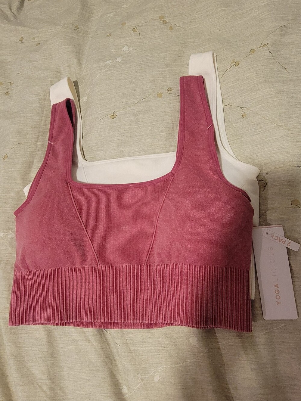 Set Of 2 Yoga-licious Pink And White Sports Bra L